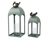Decoris Iron Lantern Set of 2 with Glass Tube - Green,